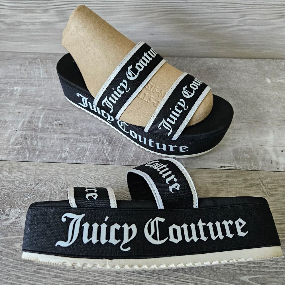 Juicy Couture Black Logo Platform Slide Sandals